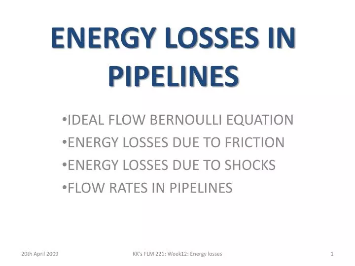 energy losses in pipelines