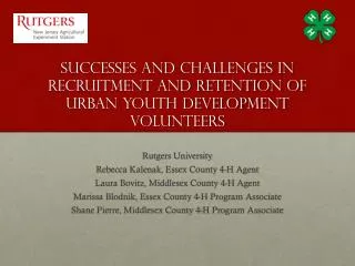 Successes and challenges in recruitment and retention of urban youth development volunteers