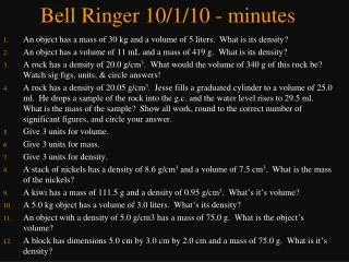 Bell Ringer 10/1/10 - minutes