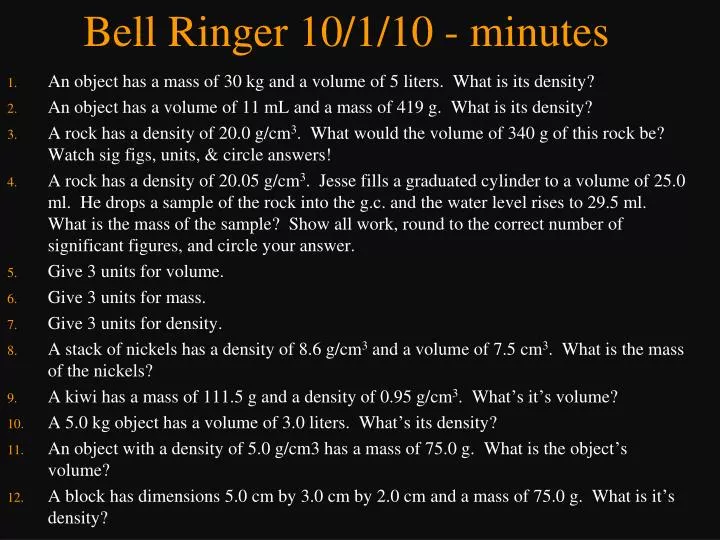bell ringer 10 1 10 minutes