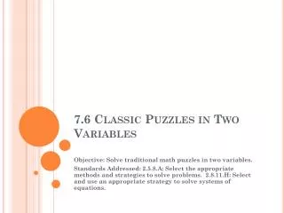 7.6 Classic Puzzles in Two Variables