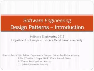Software Engineering Design Patterns -- Introduction