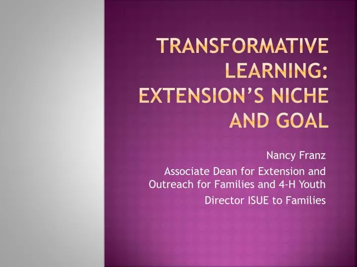 transformative learning extension s niche and goal