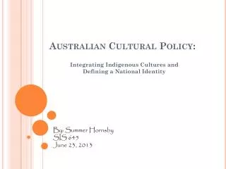 Australian Cultural Policy: