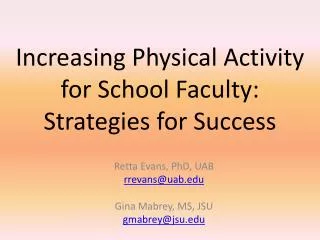 Increasing Physical Activity for School Faculty: Strategies for Success