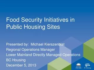 Food Security Initiatives in Public Housing Sites