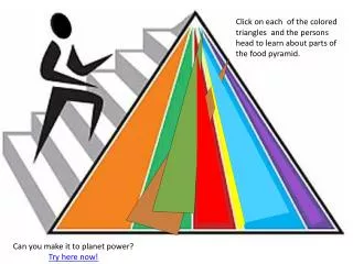 Click on each of the colored triangles and the persons head to learn about parts of the food pyramid.