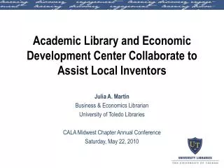 Academic Library and Economic Development Center Collaborate to Assist Local Inventors