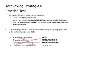 Test Taking Strategies- Practice Test