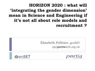 Elizabeth Pollitzer , genSET ep@ portia web.org.uk