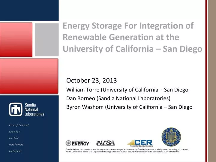 energy storage for integration of renewable generation at the university of california san diego