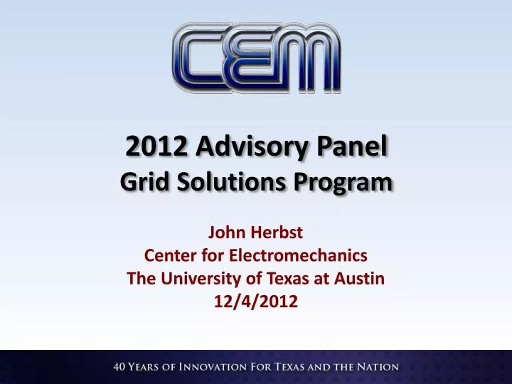 2012 advisory panel grid solutions program