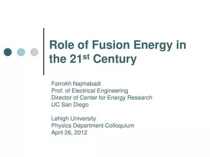 role of fusion energy in the 21 st century