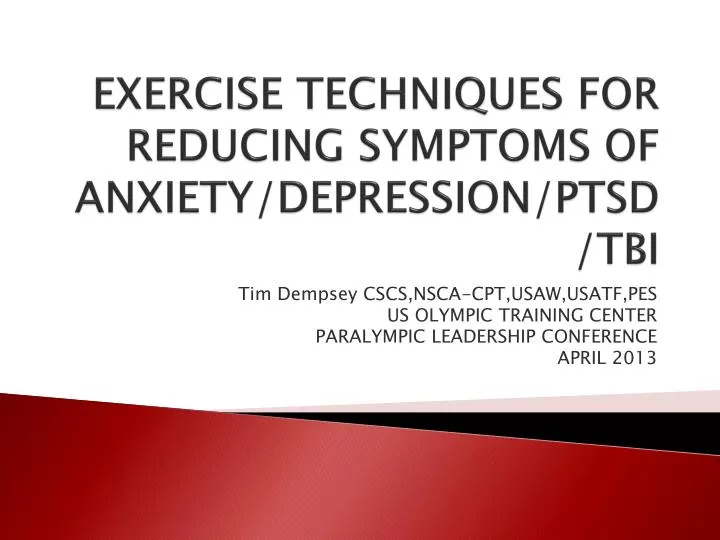 exercise techniques for reducing symptoms of anxiety depression ptsd tbi