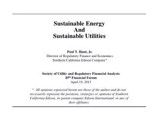 Sustainable Energy And Sustainable Utilities
