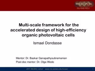 Multi-scale framework for the accelerated design of high-efficiency organic photovoltaic cells