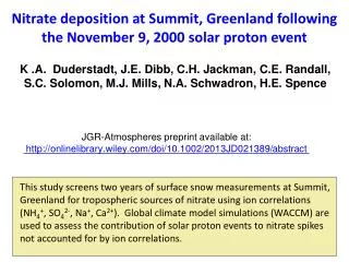 Nitrate deposition at Summit, Greenland following the November 9, 2000 solar proton event