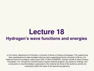 lecture 18 hydrogen s wave functions and energies