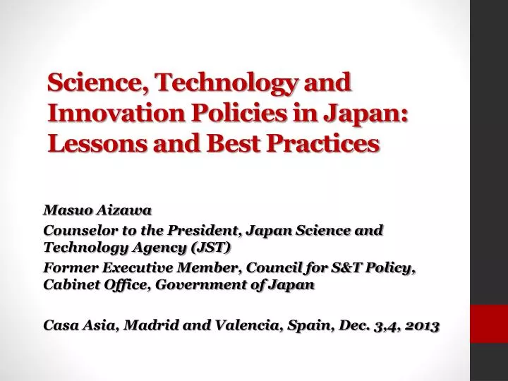 science technology and innovation policies in japan lessons and best practices