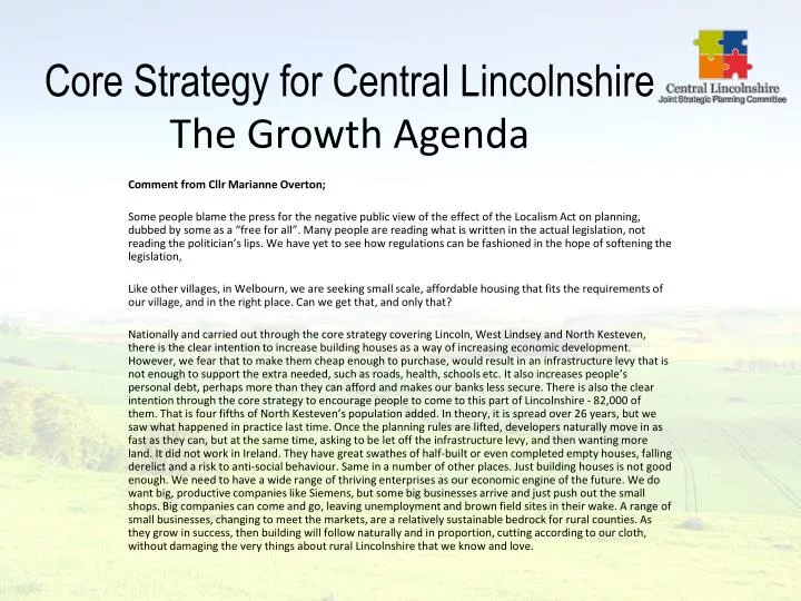 core strategy for central lincolnshire the growth agenda