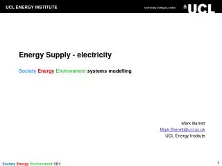 Energy Supply - electricity Society Energy Environment systems modelling