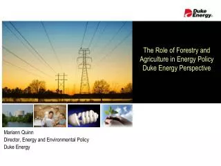 The Role of Forestry and Agriculture in Energy Policy Duke Energy Perspective