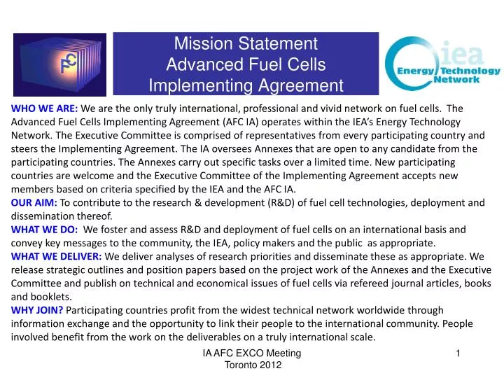 mission statement advanced fuel cells implementing agreement
