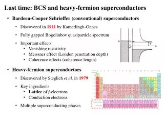 Last time: BCS and heavy-fermion superconductors