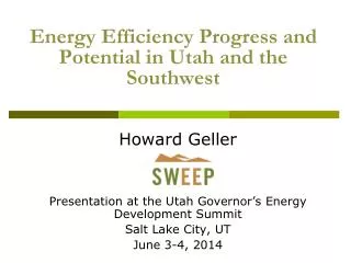 Energy Efficiency Progress and Potential in Utah and the Southwest