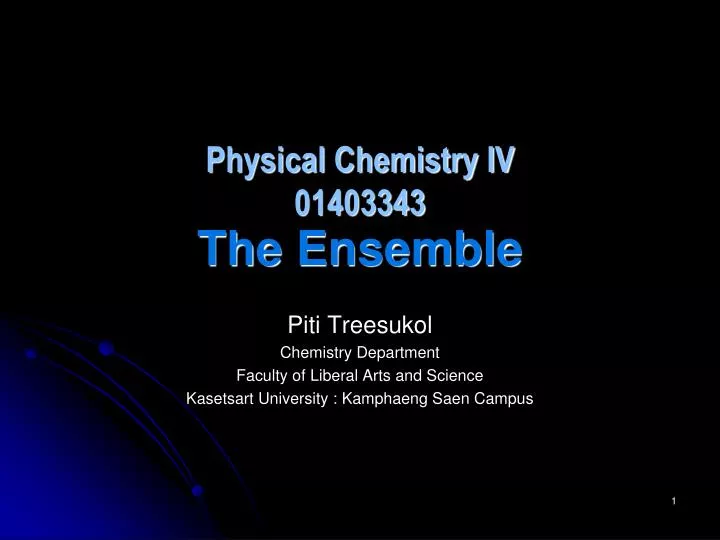 physical chemistry iv 01403343 the ensemble