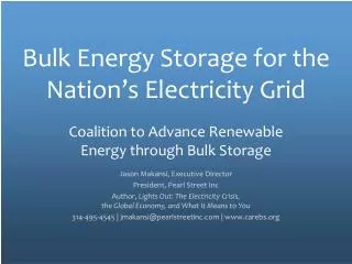 Bulk Energy Storage for the Nation’s Electricity Grid