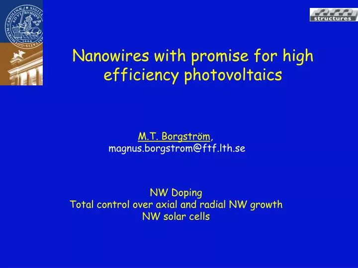 nanowires with promise for high efficiency photovoltaics