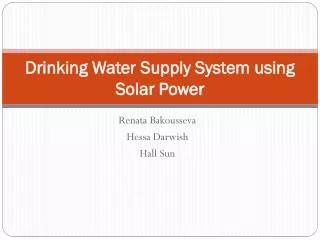 Drinking Water Supply System using Solar Power