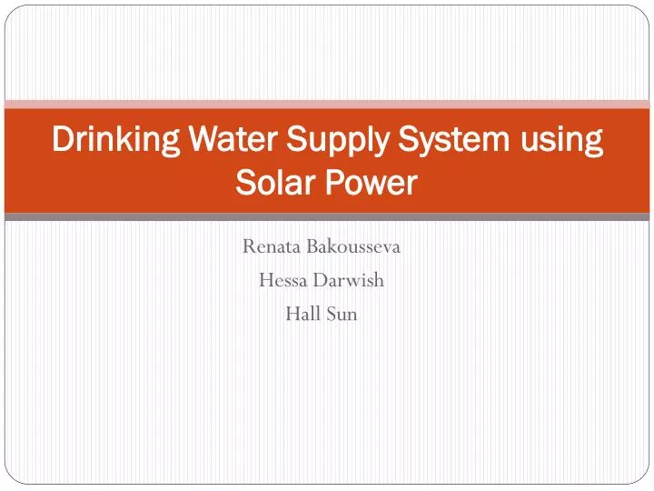 drinking water supply system using solar power