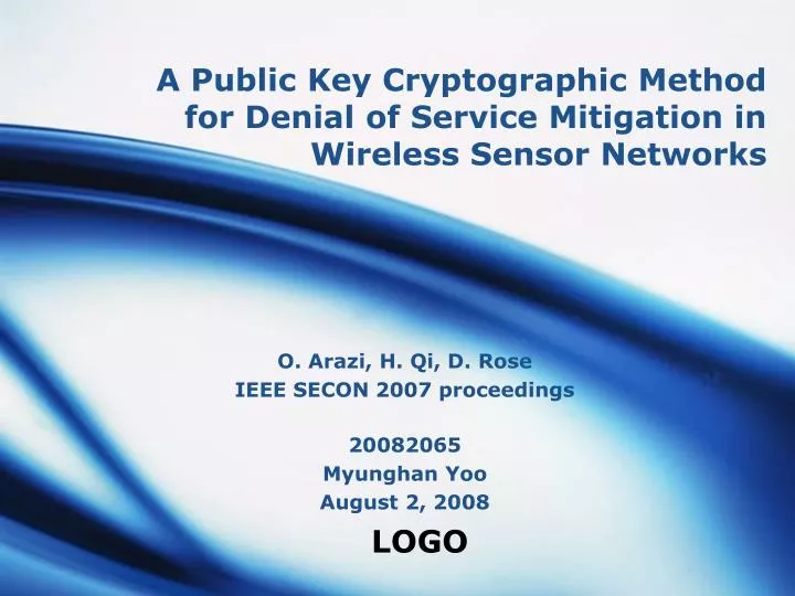 a public key cryptographic method for denial of service mitigation in wireless sensor networks
