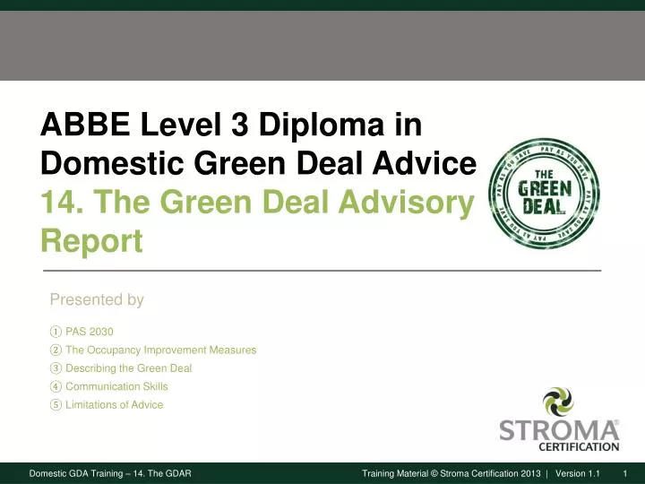 abbe level 3 diploma in domestic green deal advice 14 the green deal advisory report