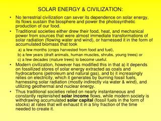 SOLAR ENERGY &amp; CIVILIZATION: