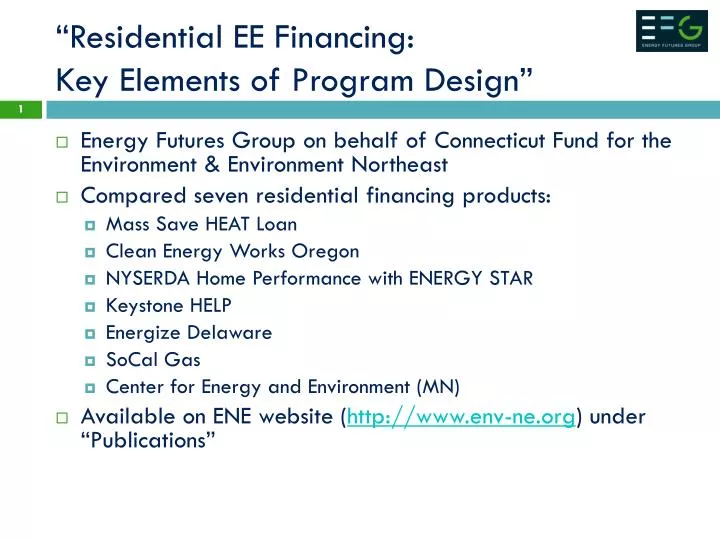 residential ee financing key elements of program design
