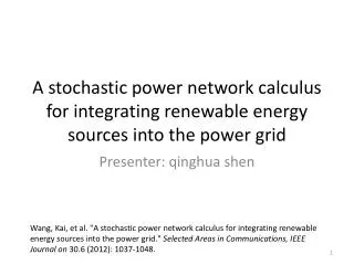 A stochastic power network calculus for integrating renewable energy sources into the power grid