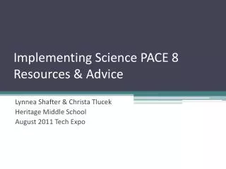 Implementing Science PACE 8 Resources &amp; Advice