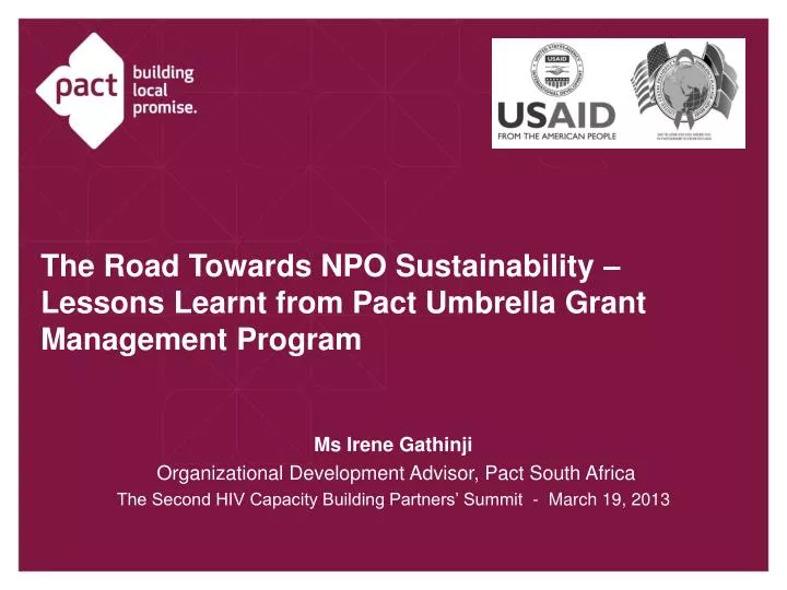 the road towards npo sustainability lessons learnt from pact umbrella grant management program