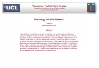 Workshop on: The Free Energy Principle (Presented by the Wellcome Trust Centre for Neuroimaging) July 5 (Thursday) - 6 (