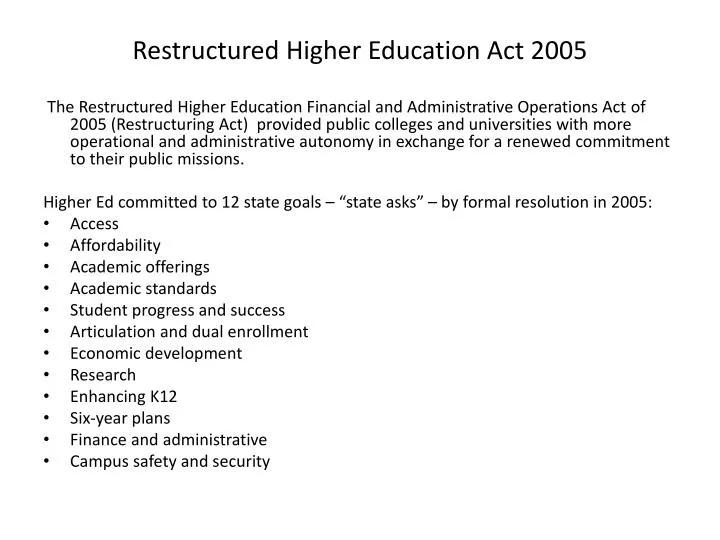 restructured higher education act 2005