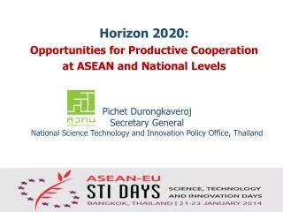 Horizon 2020: Opportunities for Productive Cooperation at ASEAN and National Levels