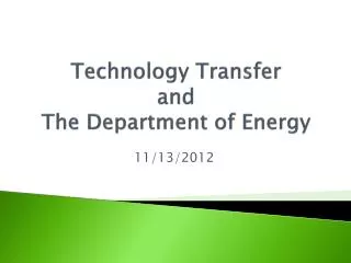 Technology Transfer and The Department of Energy