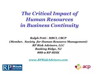 The Critical Impact of Human Resources in Business Continuity