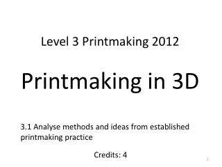 Level 3 Printmaking 2012 Printmaking in 3D