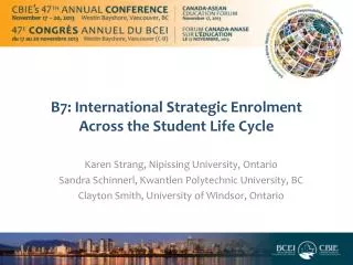 B7: International Strategic Enrolment Across the Student Life Cycle