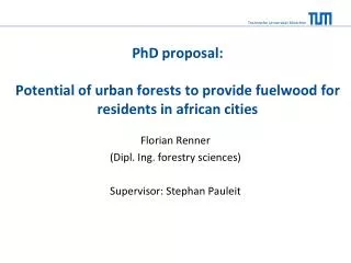 PhD proposal : Potential of urban forests to provide fuelwood for residents in african cities