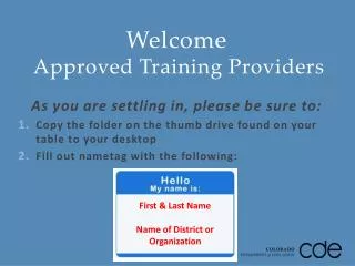 Welcome Approved Training Providers